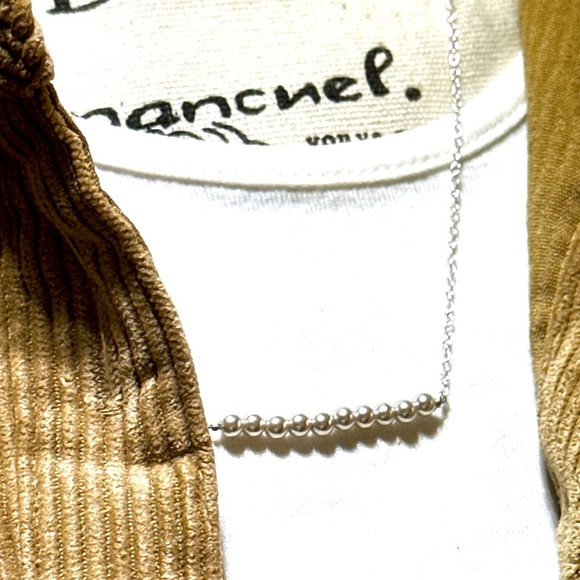 Pearls balanced bar 925 silver statement dainty pendant delicate necklace - Picture 2 of 4